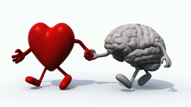 A heart and a brain walking hand in hand